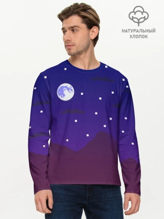 Мужской лонгслив базовый / Пиксельная ночь | 8 bit