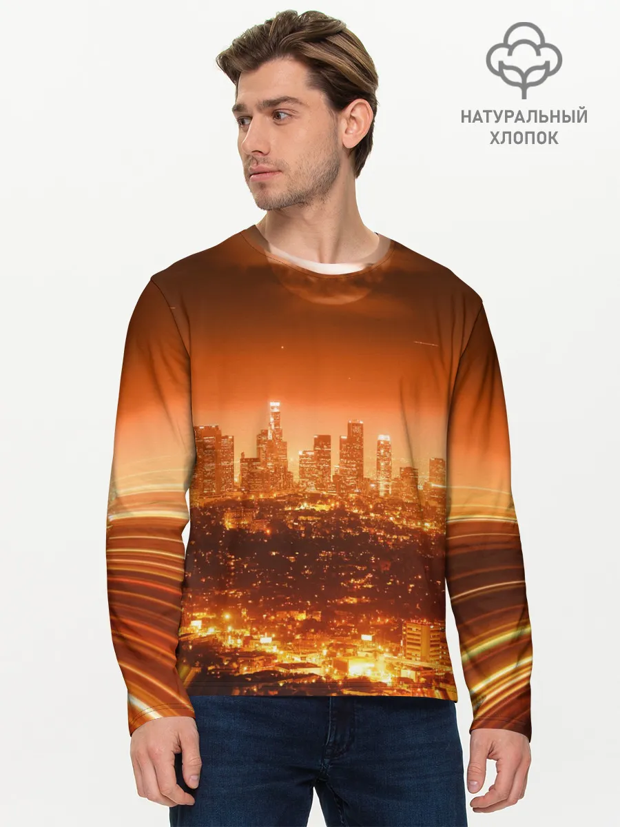 Мужской лонгслив базовый / Закат в Нью Йорке
