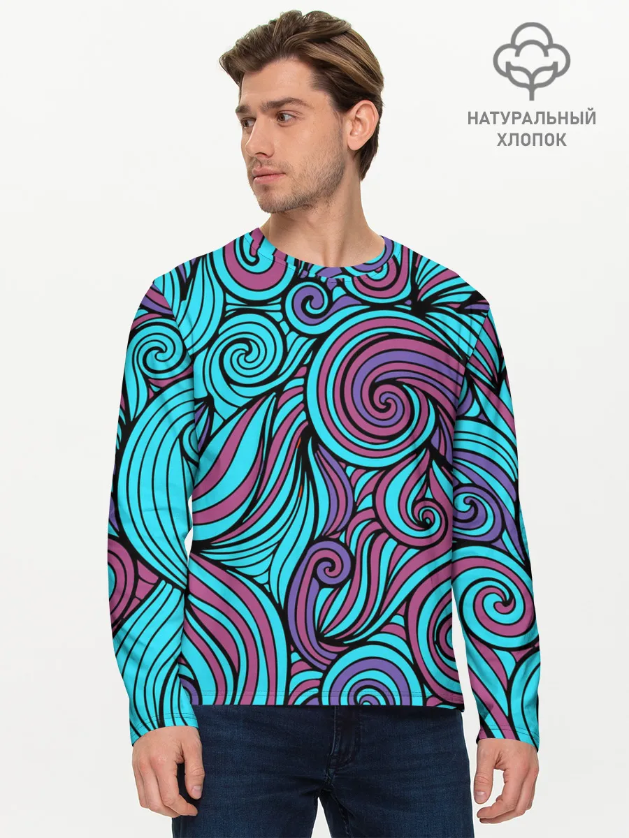 Мужской лонгслив базовый / Синие листья