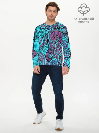 Мужской лонгслив базовый / Синие листья