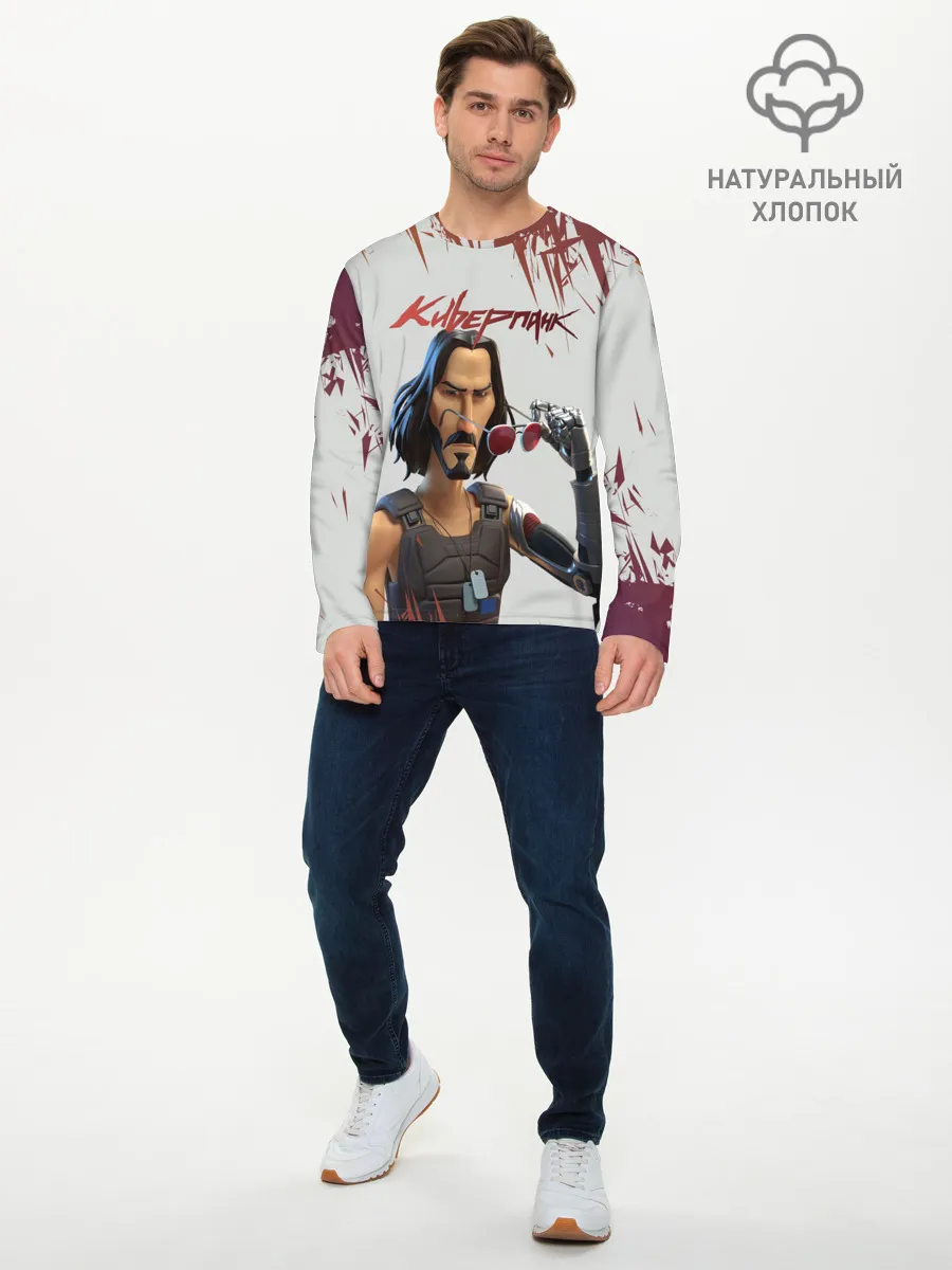 Мужской лонгслив базовый / КИАНУ РИВЗ | КИБЕРПАНК