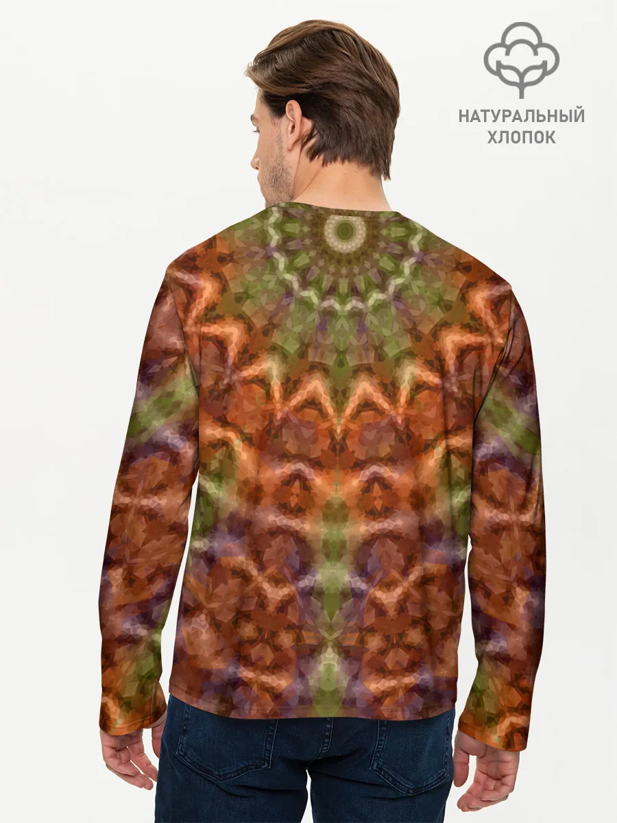 Мужской лонгслив базовый / Оранжево-оливковый калейдоскоп