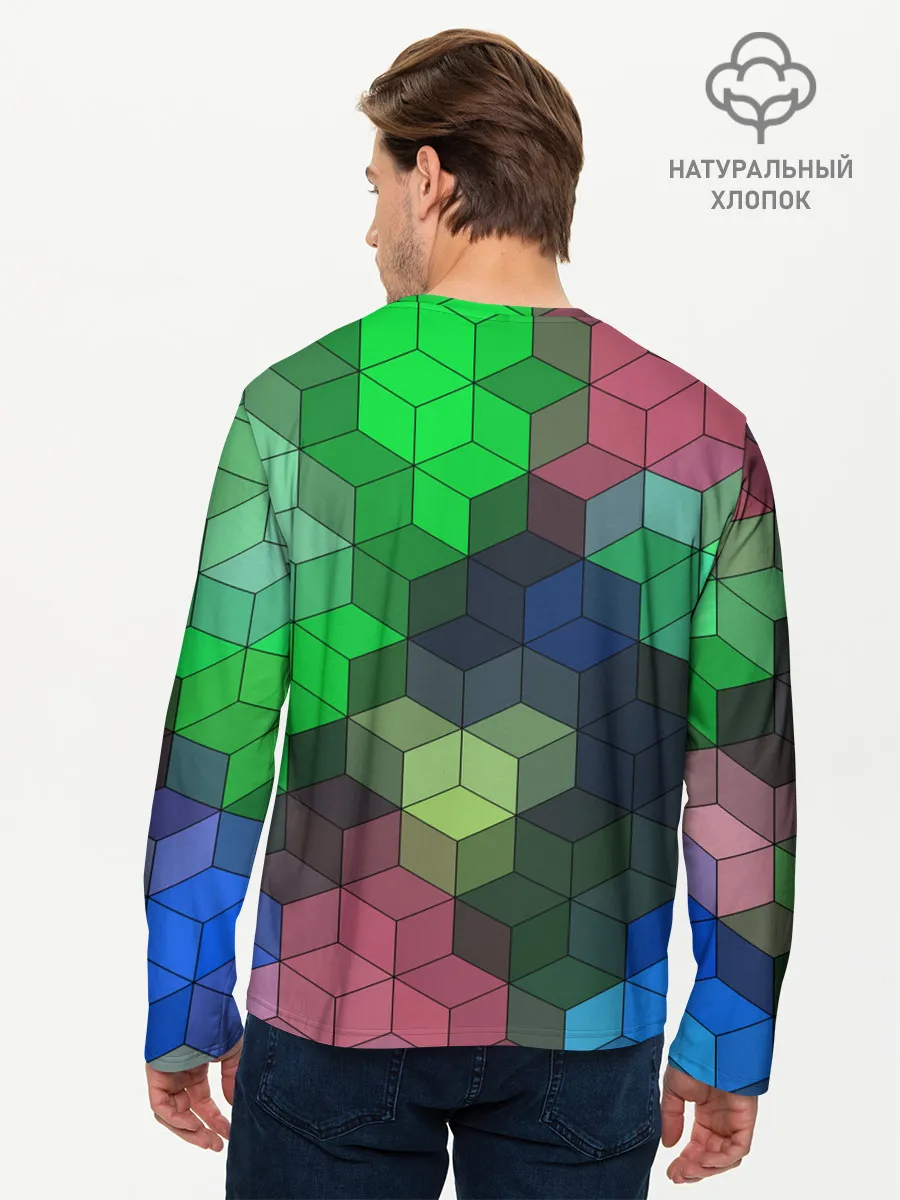 Мужской лонгслив базовый / Разноцветный геометрический уз