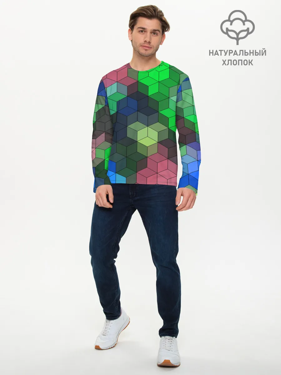 Мужской лонгслив базовый / Разноцветный геометрический уз