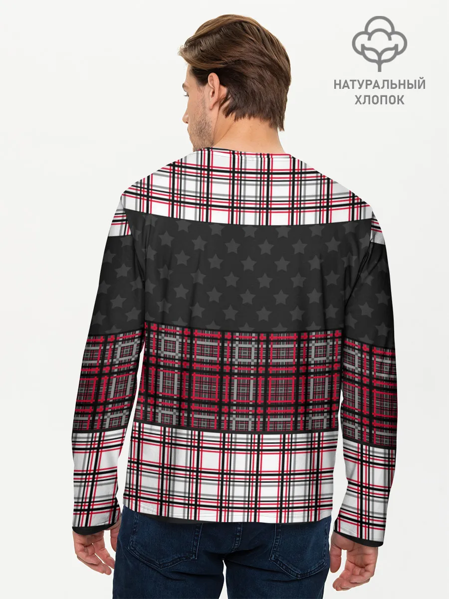 Мужской лонгслив базовый / Комбинированный красно-серый