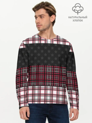 Мужской лонгслив базовый / Комбинированный красно-серый