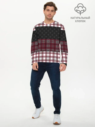 Мужской лонгслив базовый / Комбинированный красно-серый