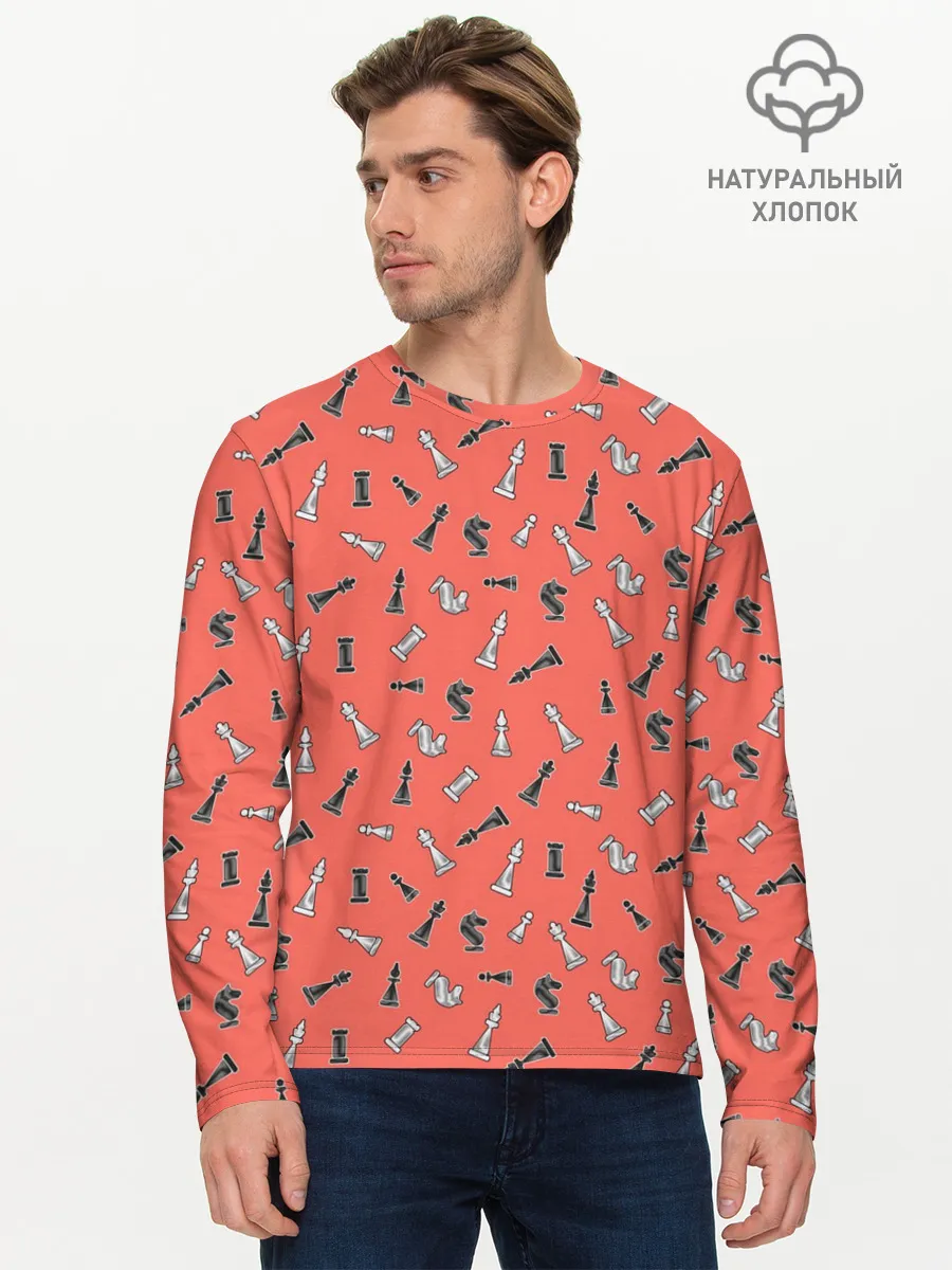 Мужской лонгслив базовый / Шахматы паттерн