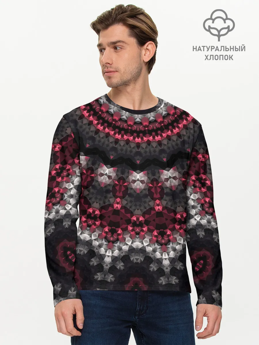 Мужской лонгслив базовый / Красно-черный мозаичный узор