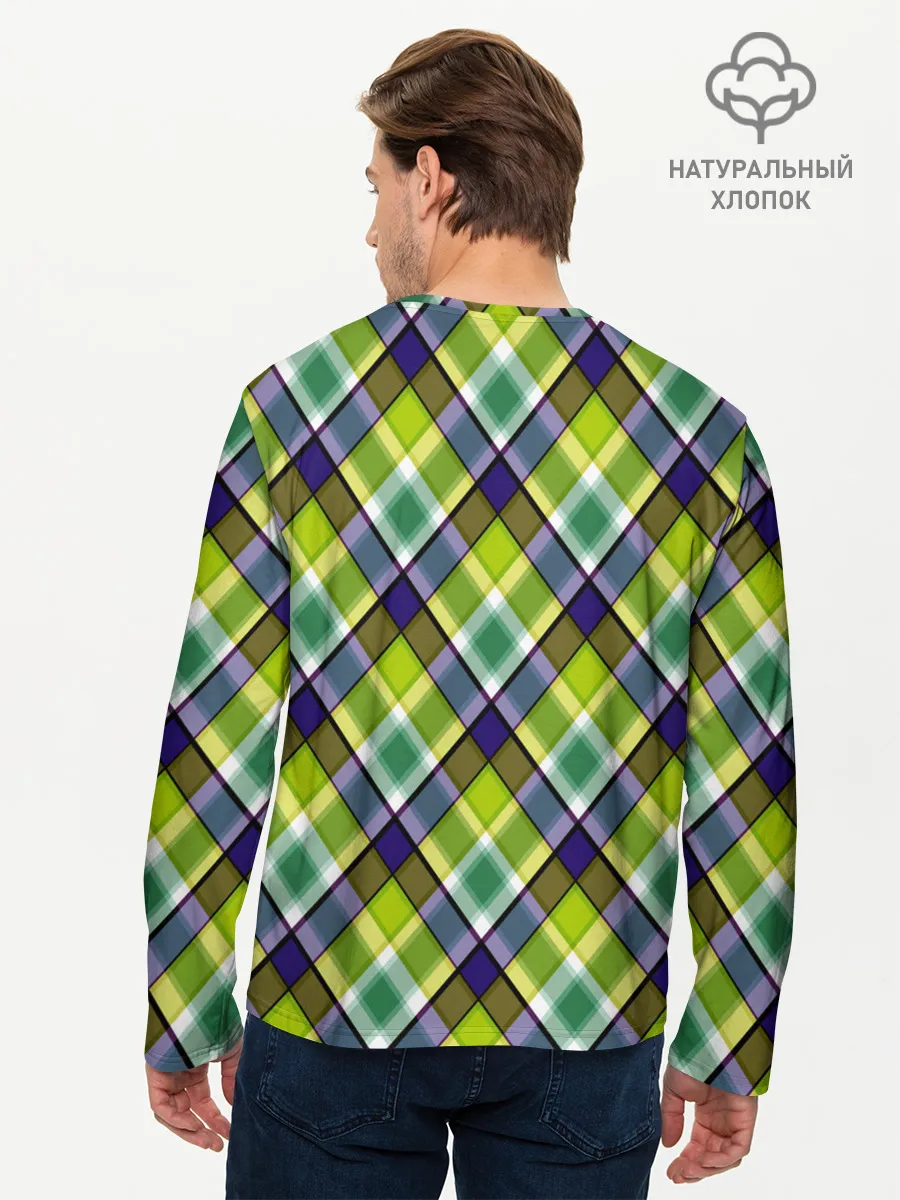 Мужской лонгслив базовый / Крупный клетчатый косой узор