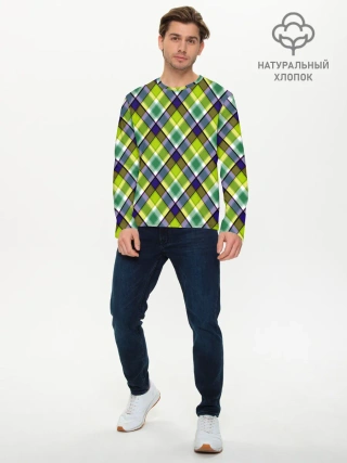 Мужской лонгслив базовый / Крупный клетчатый косой узор