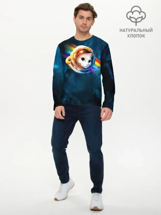 Мужской лонгслив базовый / Котик Космонавт