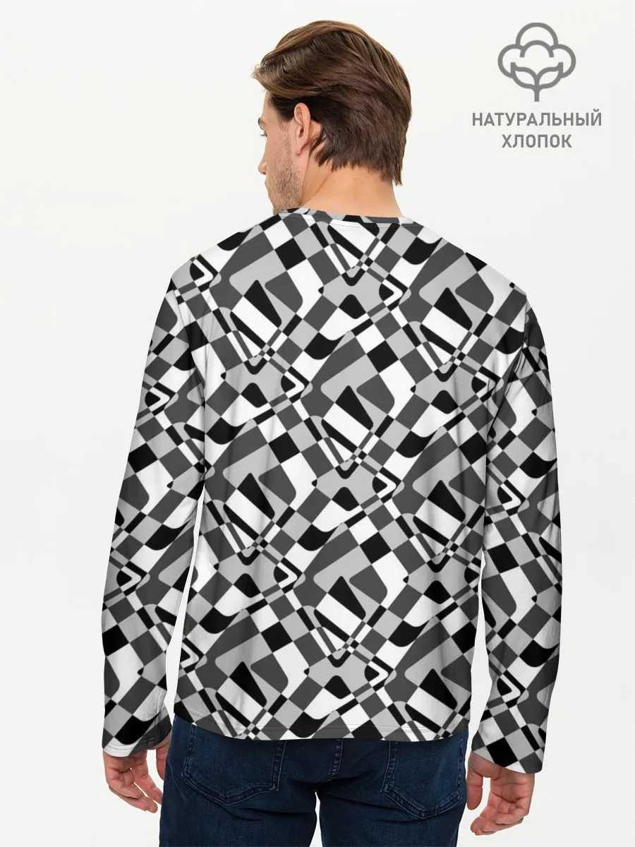 Мужской лонгслив базовый / Черно-белый абстрактный узор