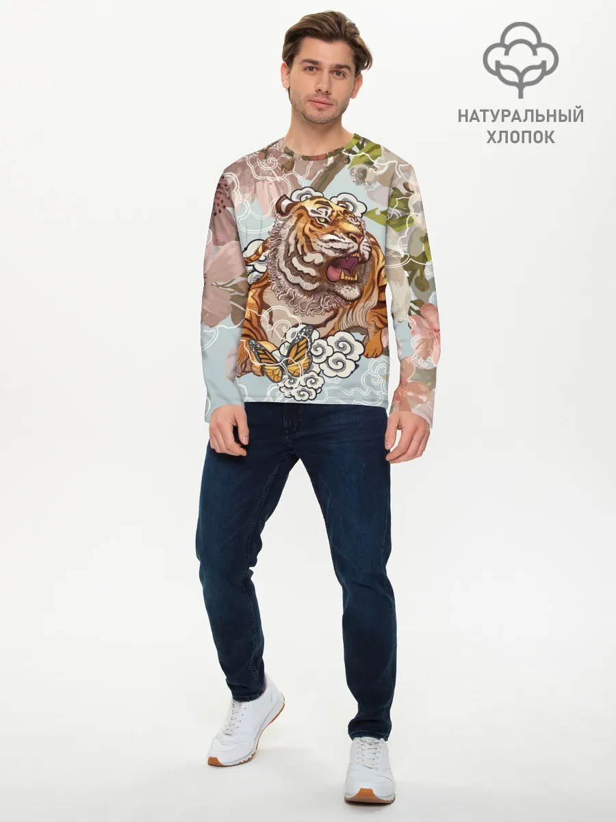 Мужской лонгслив базовый / Тигр в облаках