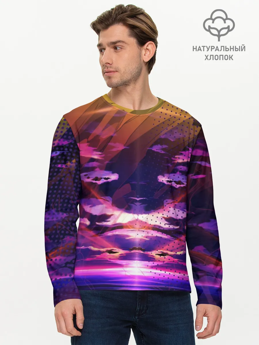 Мужской лонгслив базовый / Закат. Облака
