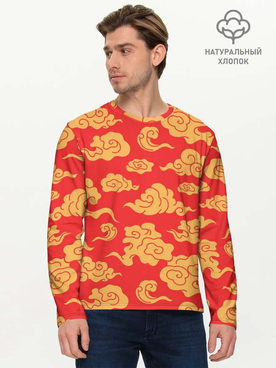 Мужской лонгслив базовый / Западный узор облаков