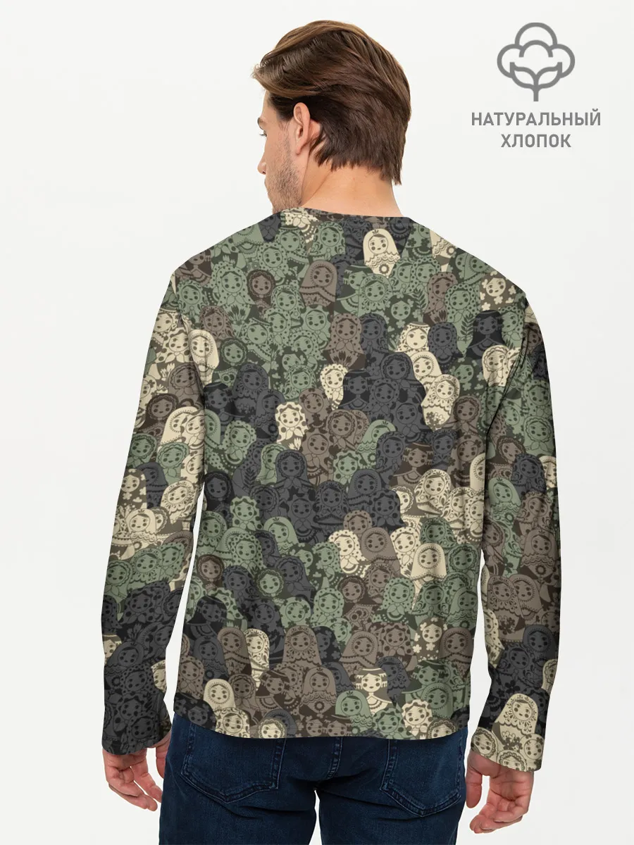 Мужской лонгслив базовый / Камуфляж из матрёшек