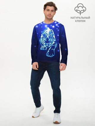 Мужской лонгслив базовый / Неоновый тигр