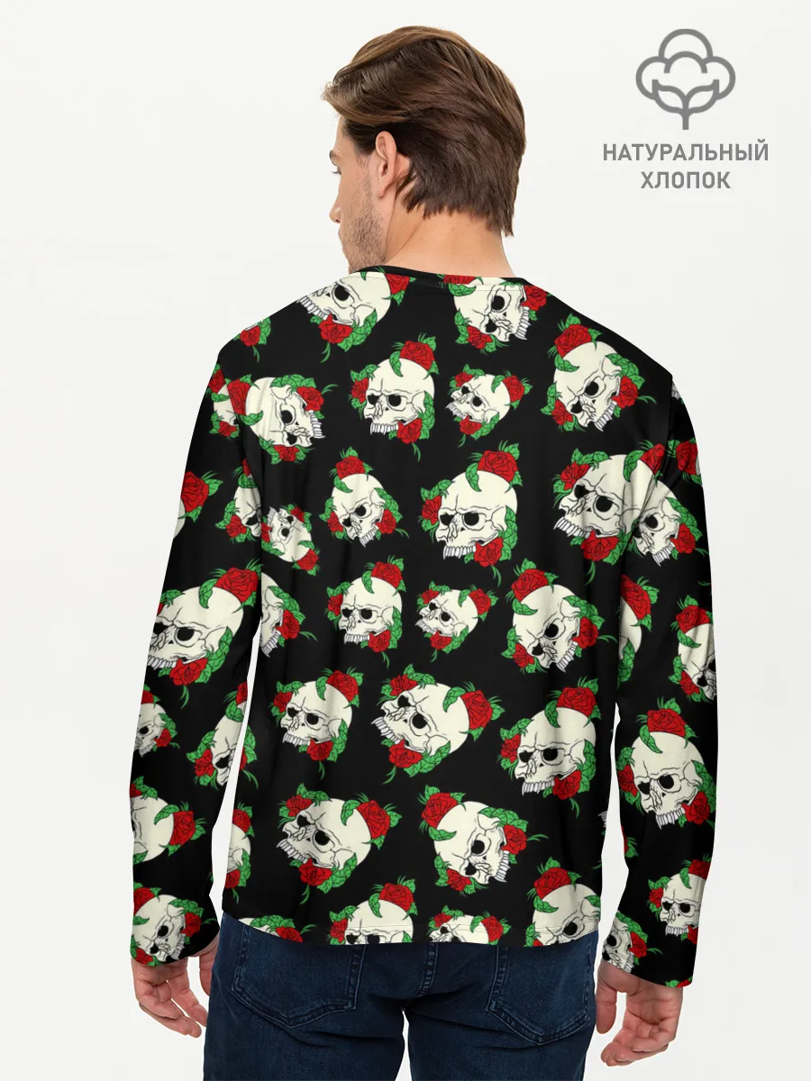 Мужской лонгслив базовый / Черепа и розы / Skull and Roses