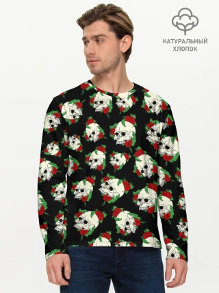 Мужской лонгслив базовый / Черепа и розы / Skull and Roses