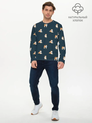 Мужской лонгслив базовый / Шиба ину паттерн
