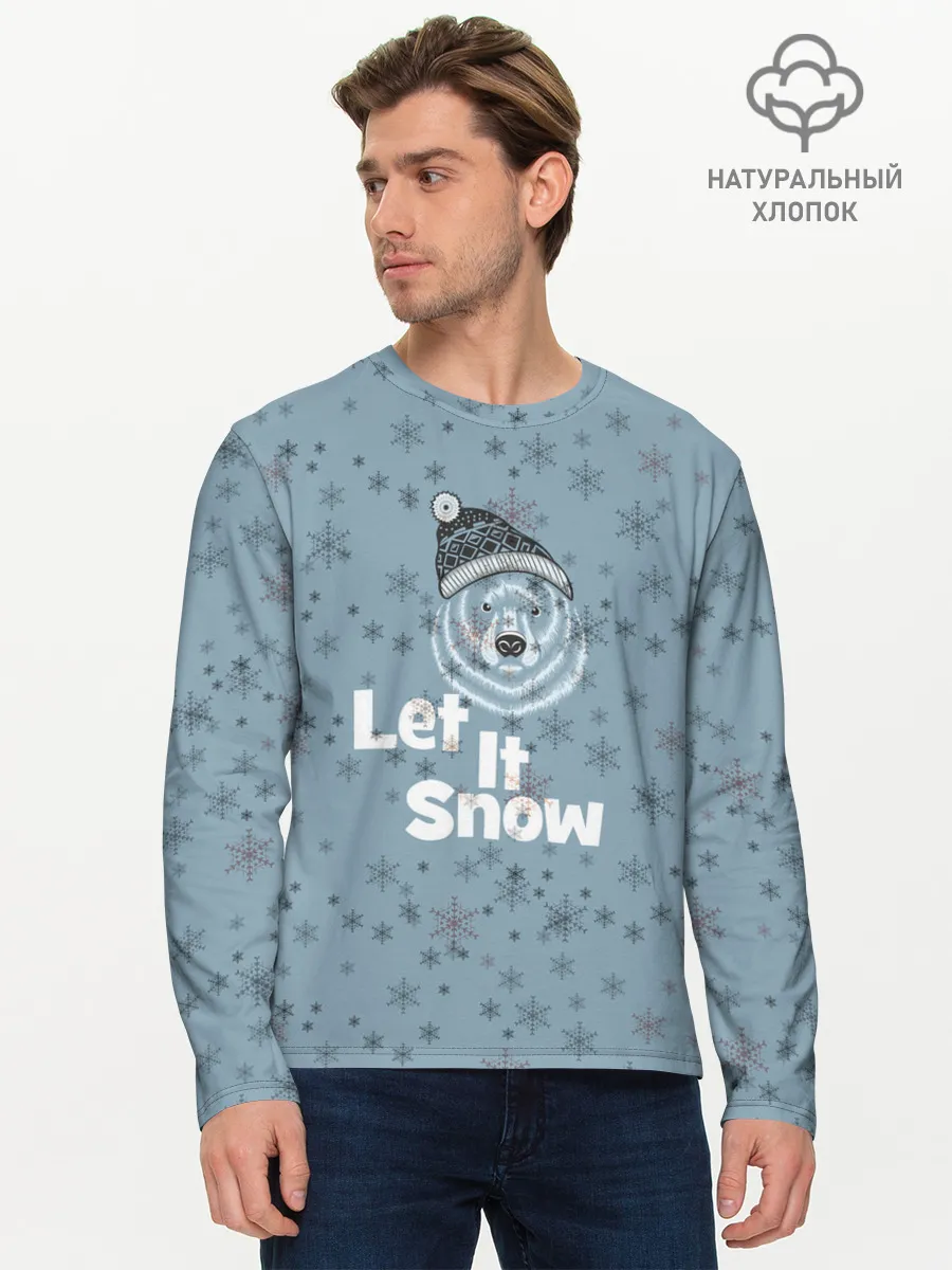 Мужской лонгслив базовый / Зима снежинки