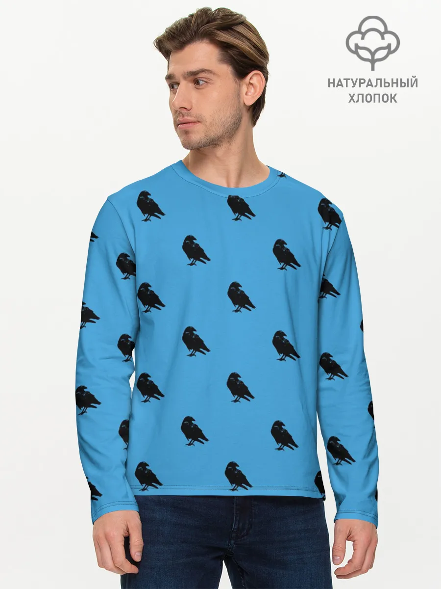 Мужской лонгслив базовый / Вороны паттерн