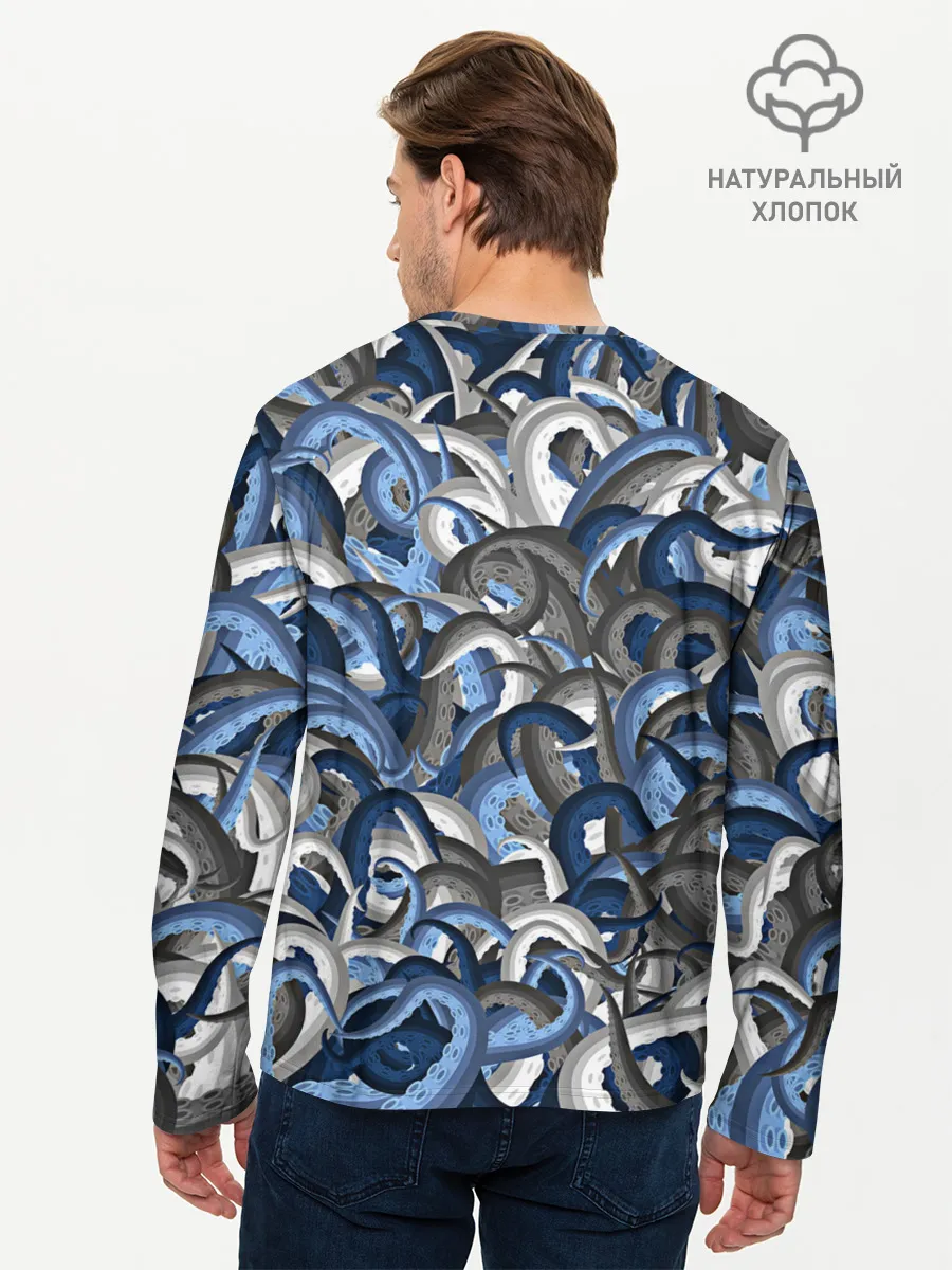Мужской лонгслив базовый / Синий камуфляж с щупальцами