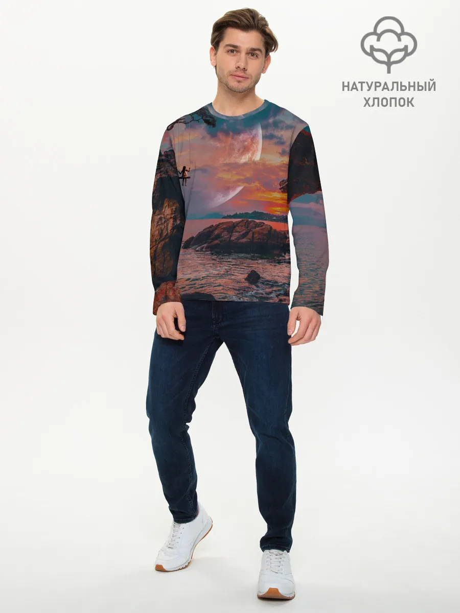Мужской лонгслив базовый / закат на качелях