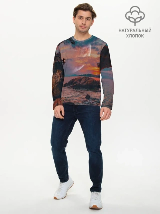 Мужской лонгслив базовый / закат на качелях