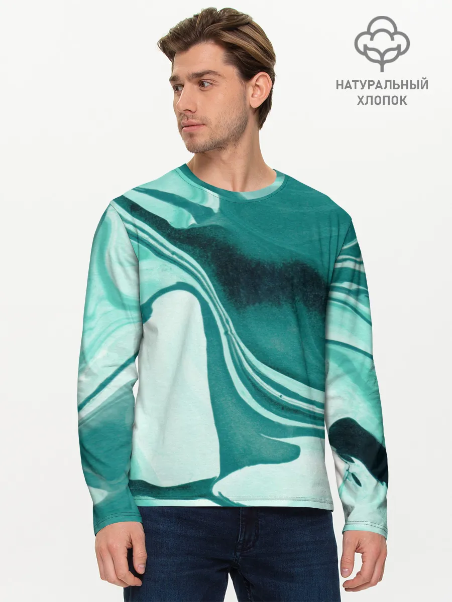 Мужской лонгслив базовый / красочный зелёный развод