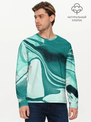 Мужской лонгслив базовый / красочный зелёный развод