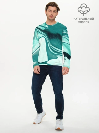 Мужской лонгслив базовый / красочный зелёный развод