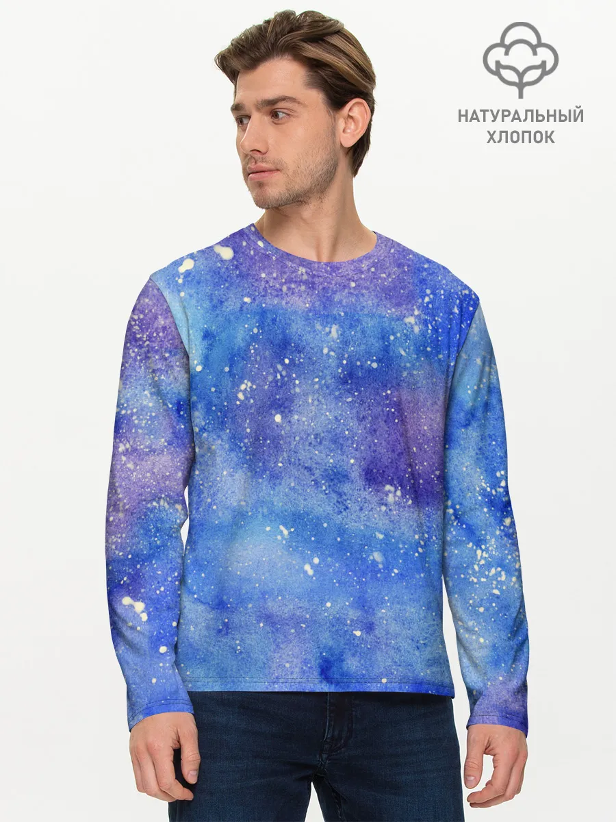 Мужской лонгслив базовый / Акварельные разводы и брызги красок