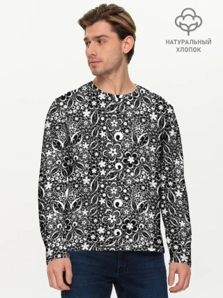Мужской лонгслив базовый / Кружевной черно белый узор