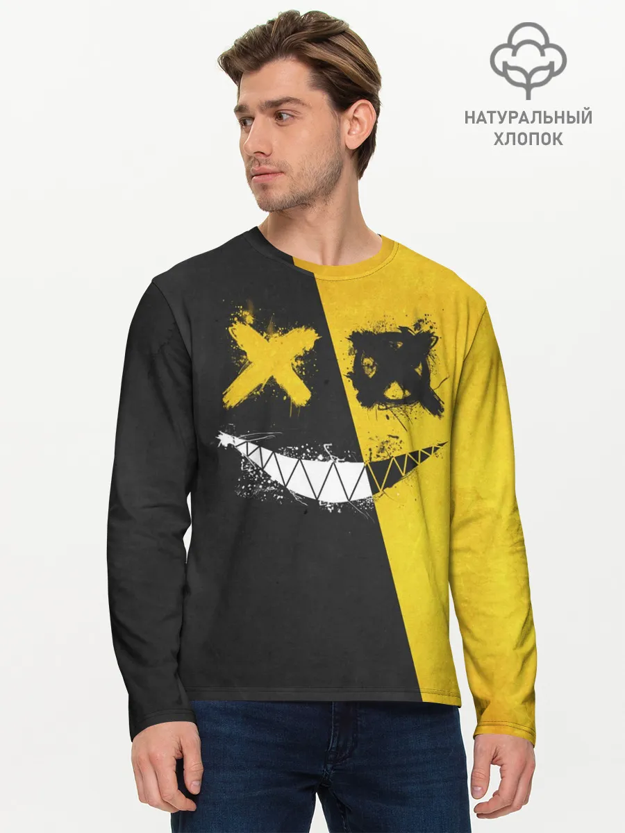 Мужской лонгслив базовый / Yellow and Black Emoji