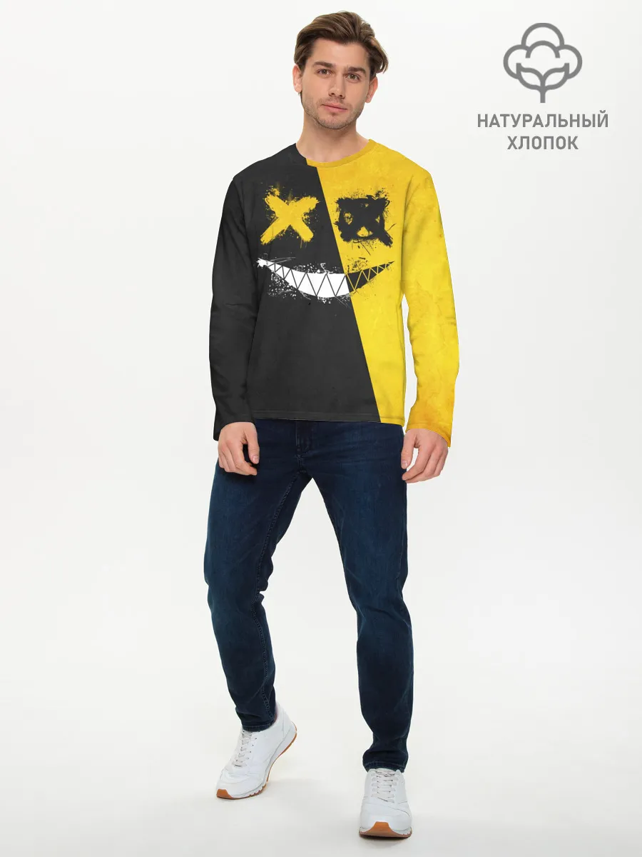 Мужской лонгслив базовый / Yellow and Black Emoji