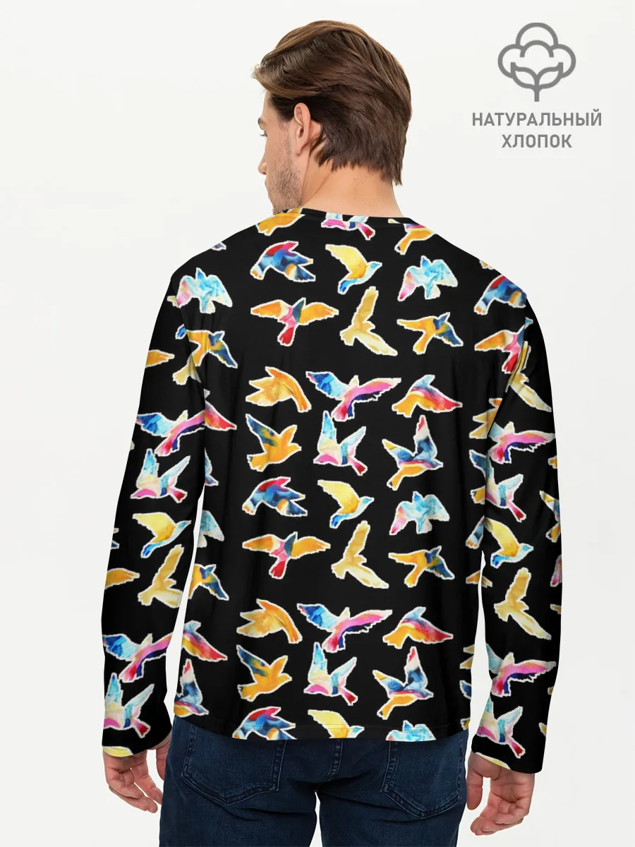 Мужской лонгслив базовый / парящие акварельные птицы