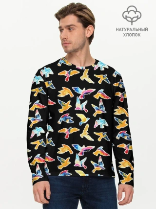Мужской лонгслив базовый / парящие акварельные птицы