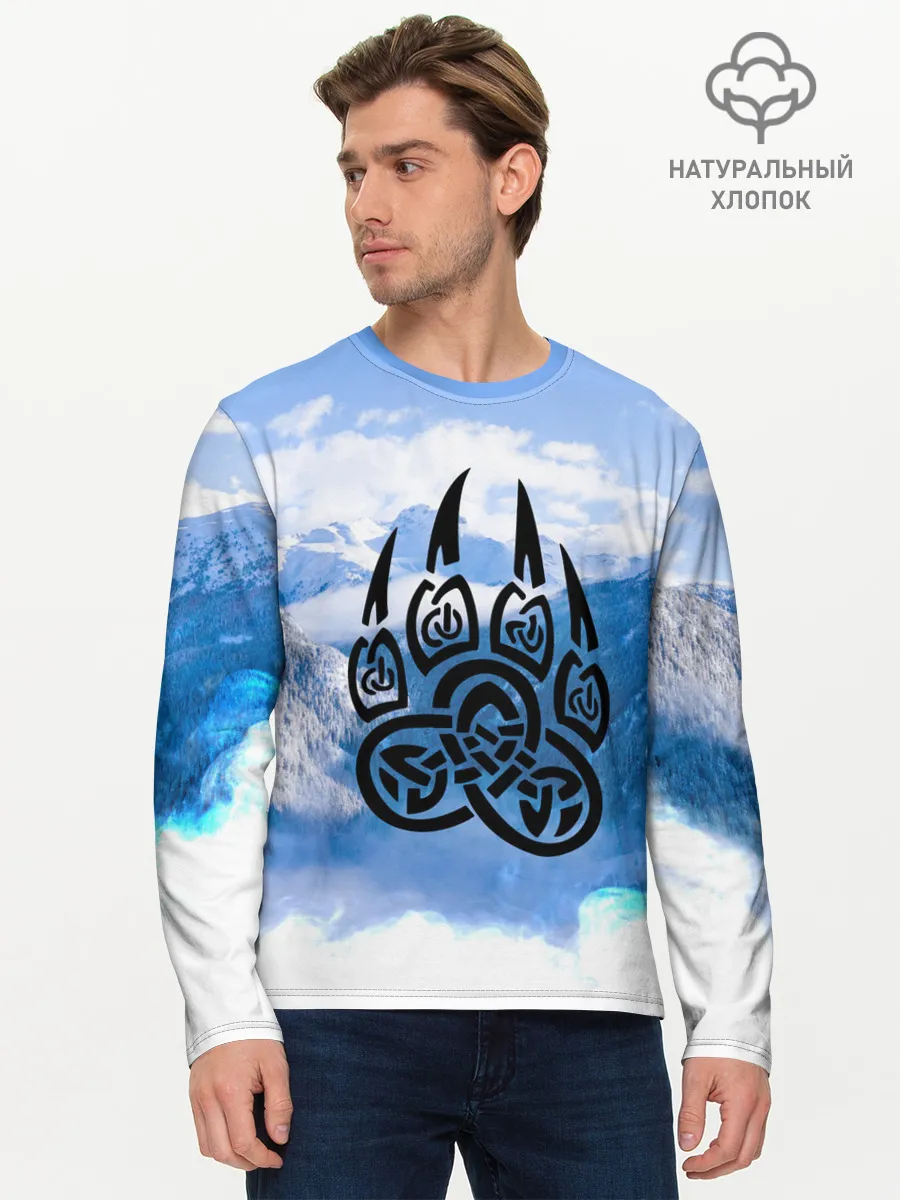 Мужской лонгслив базовый / Печать Велеса | Волчья лапа
