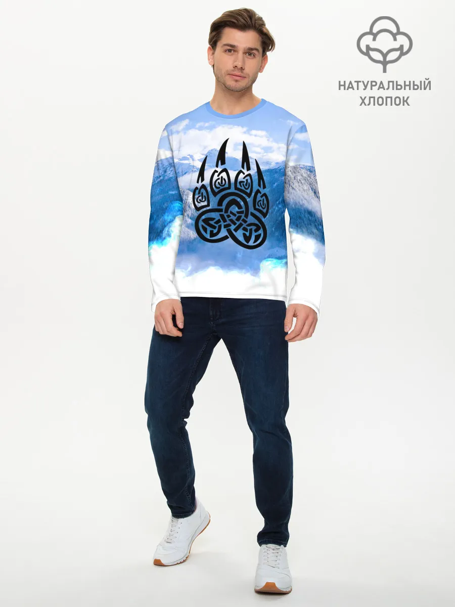 Мужской лонгслив базовый / Печать Велеса | Волчья лапа