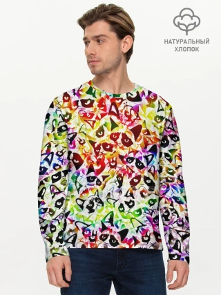 Мужской лонгслив базовый / Веселый узор из грустных котов