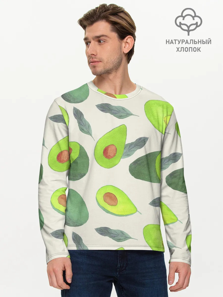 Мужской лонгслив базовый / Авокадо - фруктовый паттерн