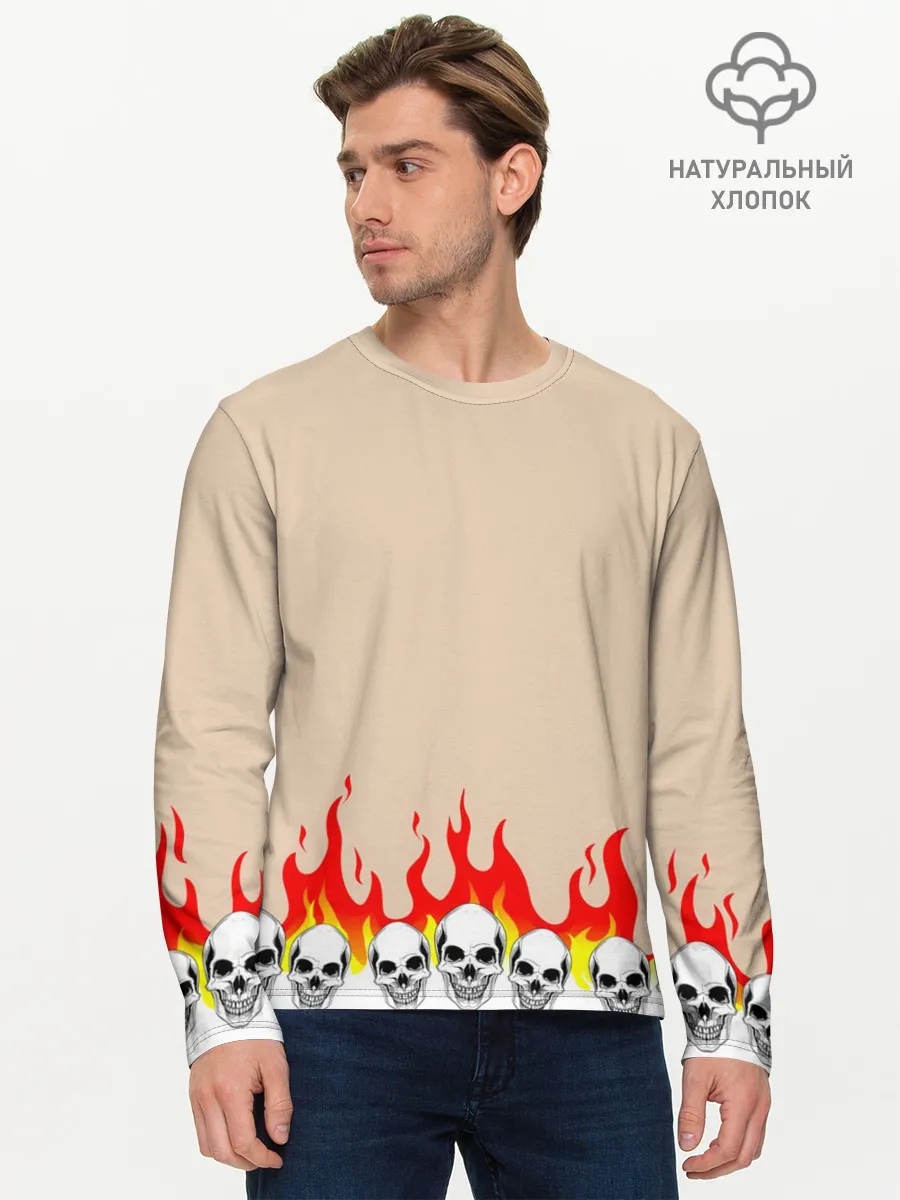 Мужской лонгслив базовый / Черепа в Огне