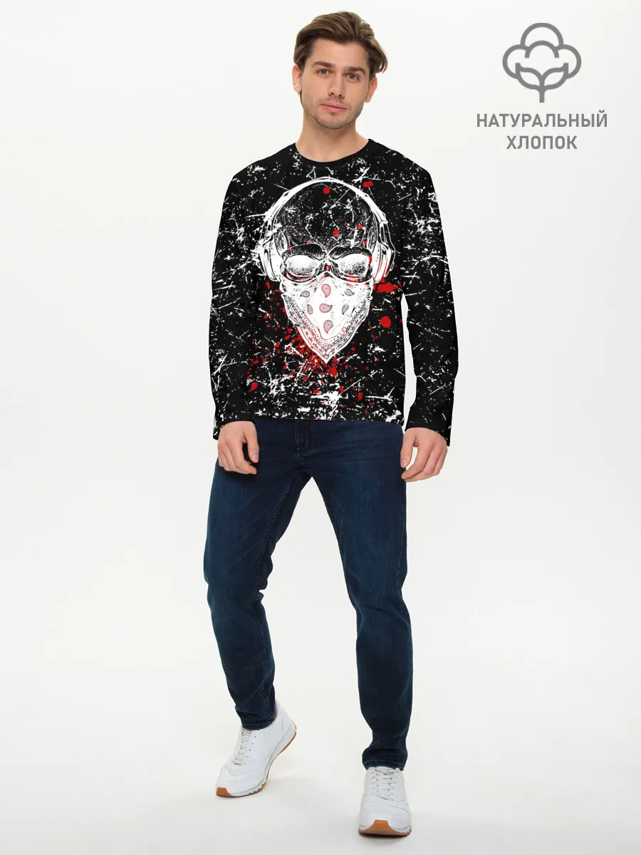 Мужской лонгслив базовый / Брызги Череп Хипстер Гранж