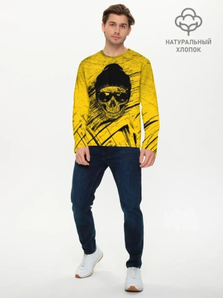 Мужской лонгслив базовый / Череп Хипстер Гранж Брызги