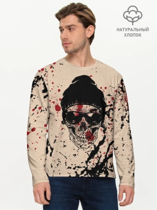 Мужской лонгслив базовый / Череп Хипстер Брызги Краски