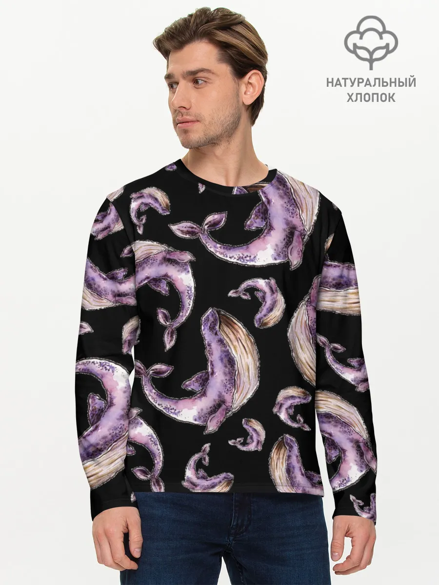 Мужской лонгслив базовый / Лиловые киты