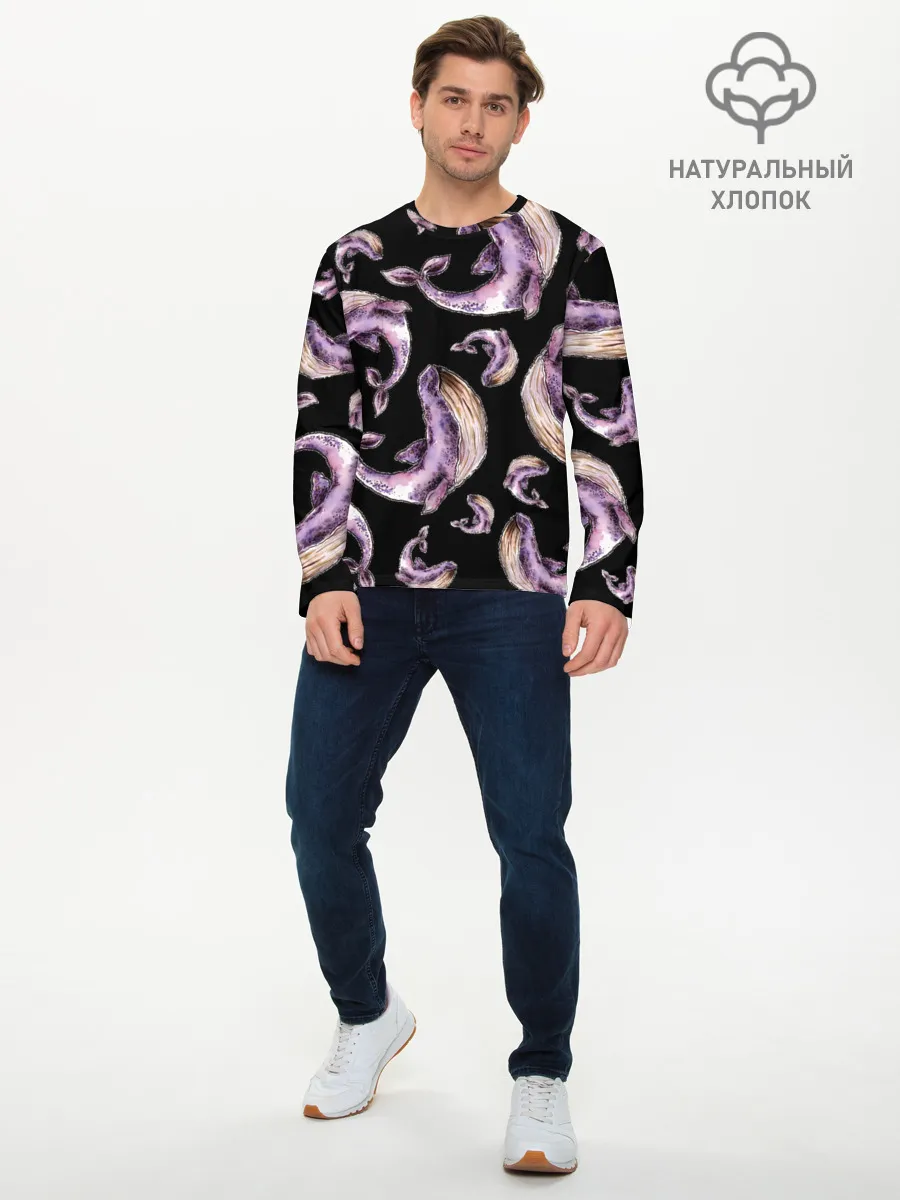 Мужской лонгслив базовый / Лиловые киты