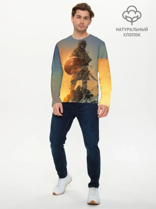 Мужской лонгслив базовый / Винланд стоит на скале сага